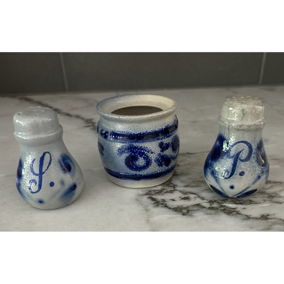 Marzi & Remi Other - Vintage Stoneware Salt & Pepper Toothpick Holder set  POTTERY Cobalt Blue